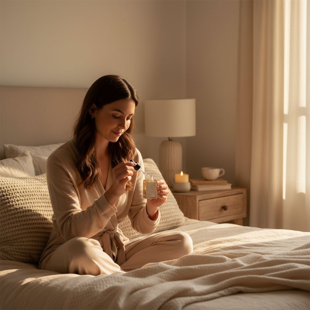 Woman Evening Self-Care with Cuticle Oil